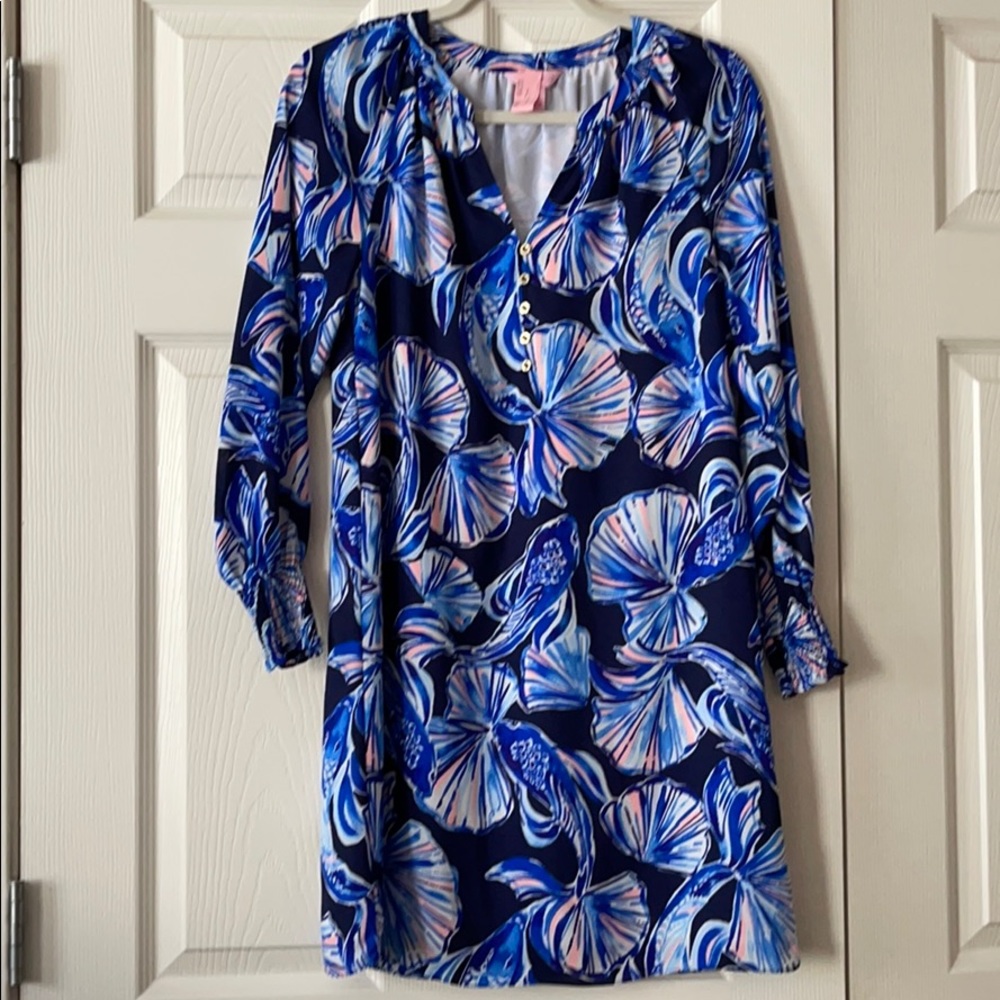 Lilly Pulitzer Blue and Pink Floral Long Sleeve Dress